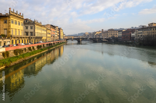 Arno river Florence at sunset  Italy.