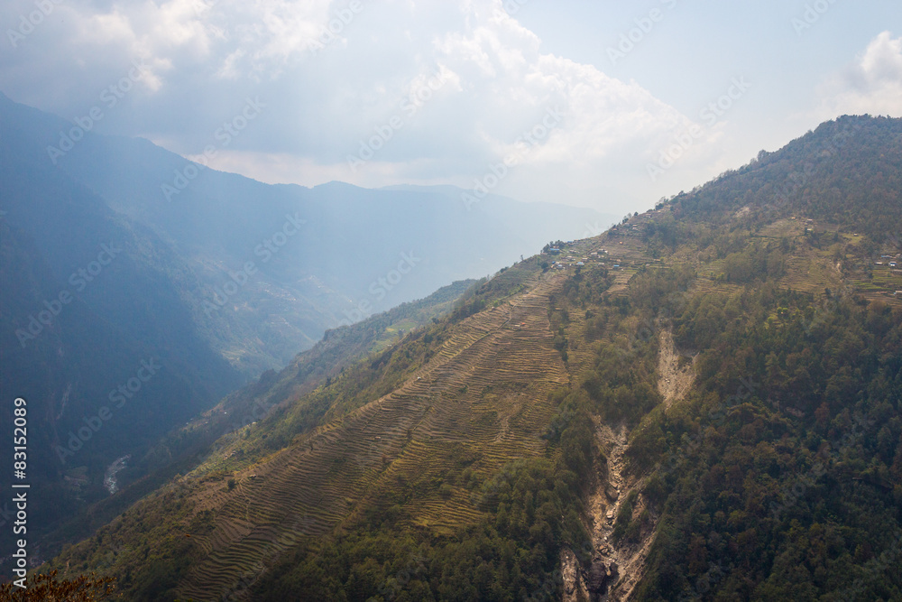Panorama of the Himalayas in Nepal spring Panorama of the Himalayas in Nepal spring