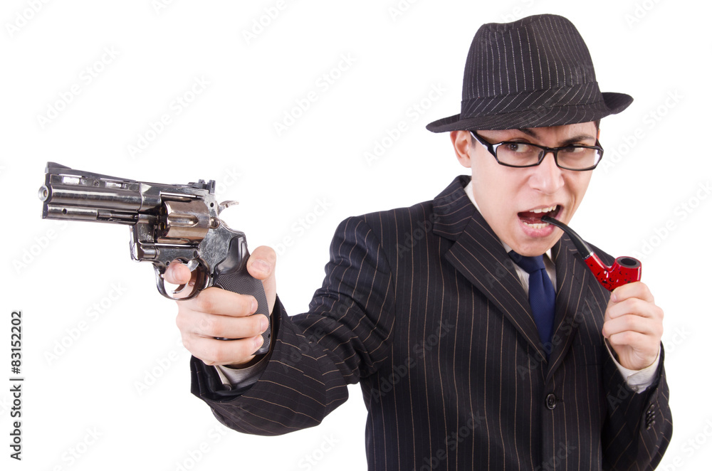 Funny gentleman in striped suit isolated on white Funny gentleman in striped suit isolated on white