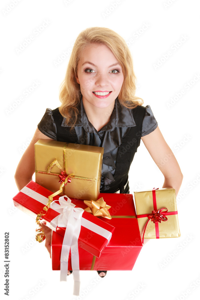 holidays love happiness concept - girl with gift boxes holidays love happiness concept - girl with gift boxes