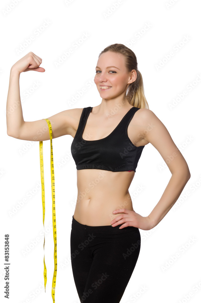 Young girl with centimeter in dieting concept Young girl with centimeter in dieting concept