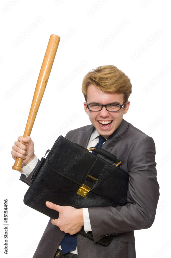 Young businessman with baseball bat isolated on white Young businessman with baseball bat isolated on white