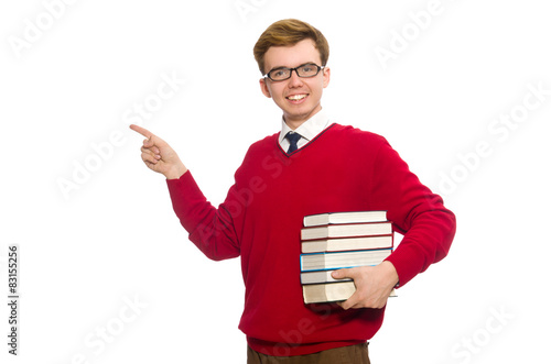 University student with book isolated on white