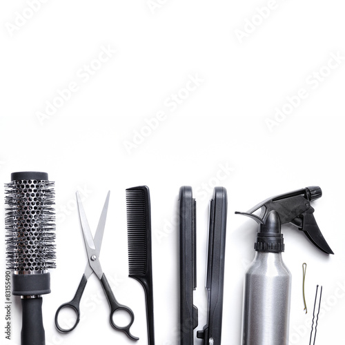 hairdressing accessories set isolated with white background down