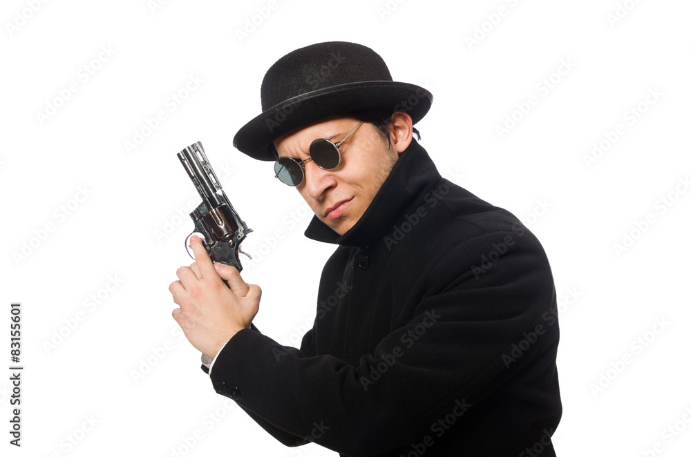 Young man with gun isolated on white Young man with gun isolated on white