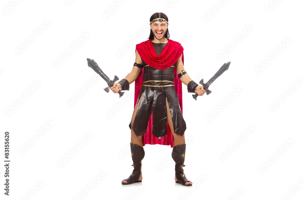 Gladiator posing with sword isolated on white Gladiator posing with sword isolated on white