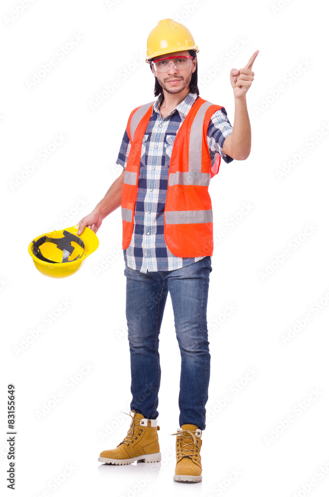 Foreman with yellow helmet isolated on white Foreman with yellow helmet isolated on white