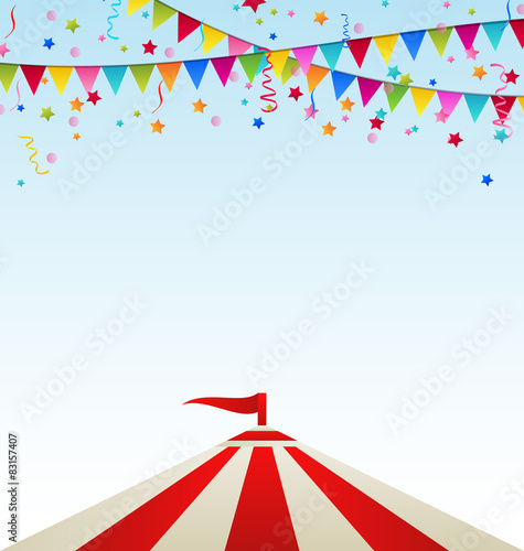 Circus striped tent with flags