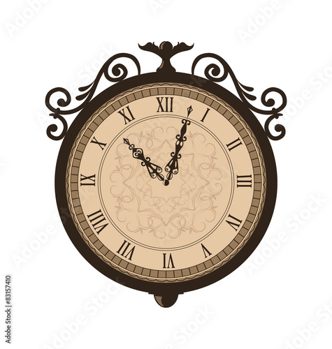 Forging retro clock with vignette arrows, isolated on white back