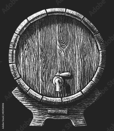 Vector wooden barrel drawn on the chalkboard