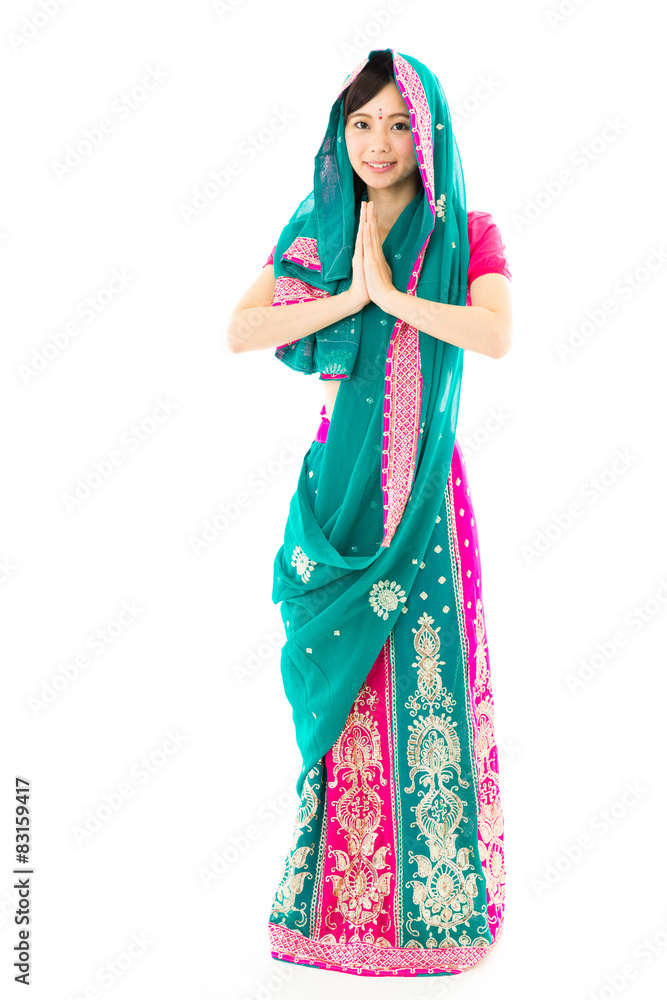 young asian woman wearing Sari on white background young asian woman wearing Sari on white background