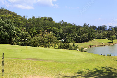 Lake on golf course at the Constance Lemuria Resort.