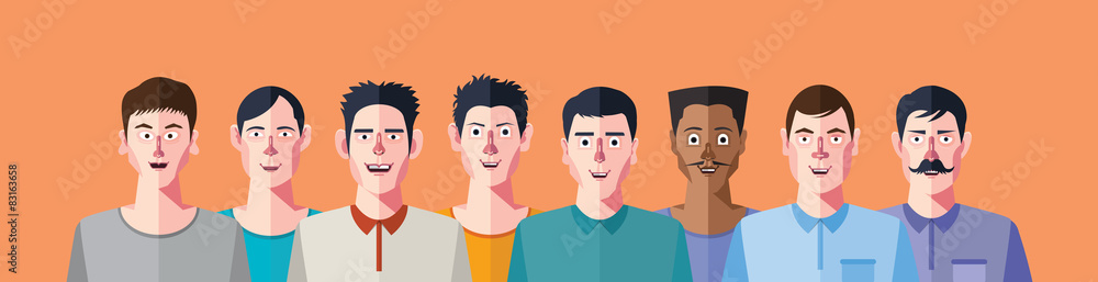 Man's social networks club, flat design character Man's social networks club, flat design character
