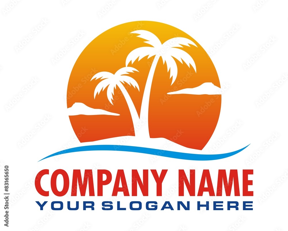 beach sunset tree logo image vector