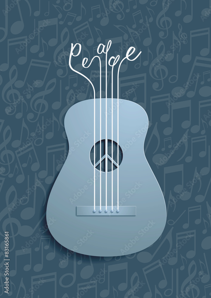 Abstract Guitar and Peace Symbol with Notes Background Abstract Guitar and Peace Symbol with Notes Background