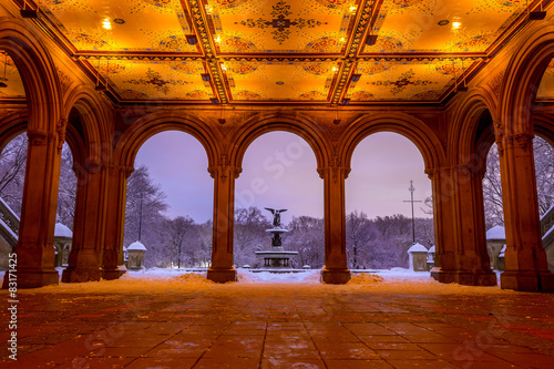 Bethesda Fountain in Central Park New York  after snow storm photo