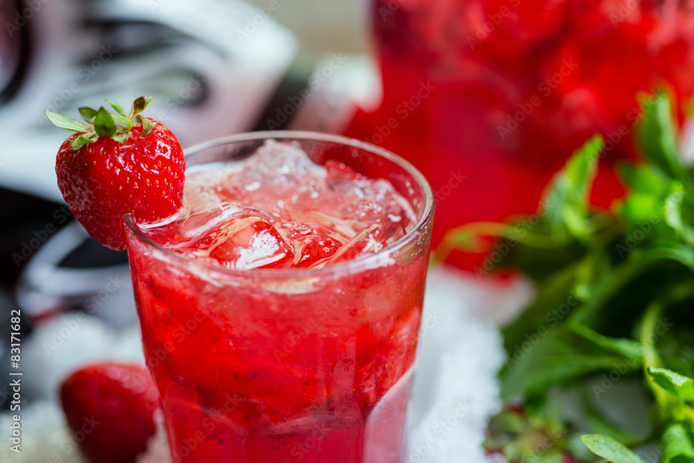glass of cold fresh summer bright strawberry lemonade on a table glass of cold fresh summer bright strawberry lemonade on a table