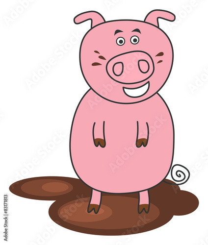 a pig standing in mud
