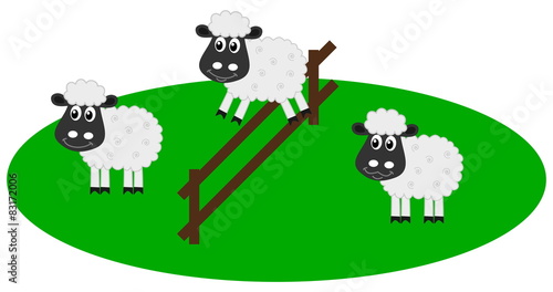sheep jumping a barrier in a field
