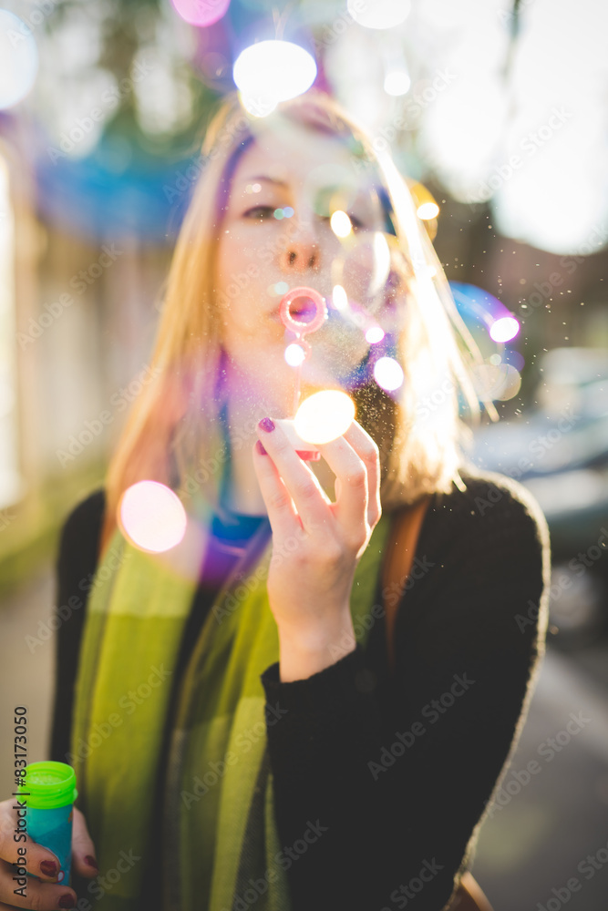 young beautiful hipster sporty blonde woman young beautiful hipster sporty blonde woman
