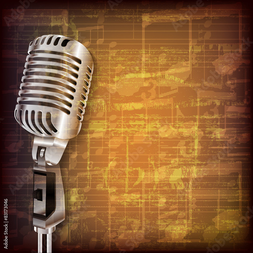 abstract grunge music background with retro microphone