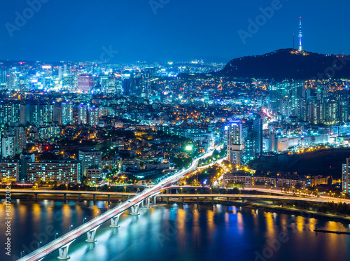 Seoul  South Korea skyline at night