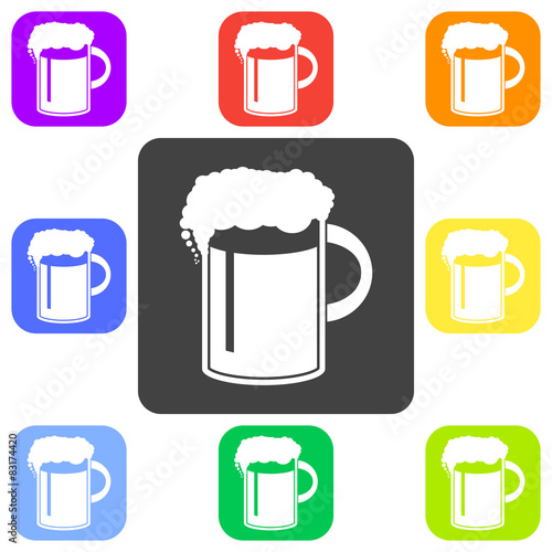 Vector illustration of beer in mug icon. Flat design style butto