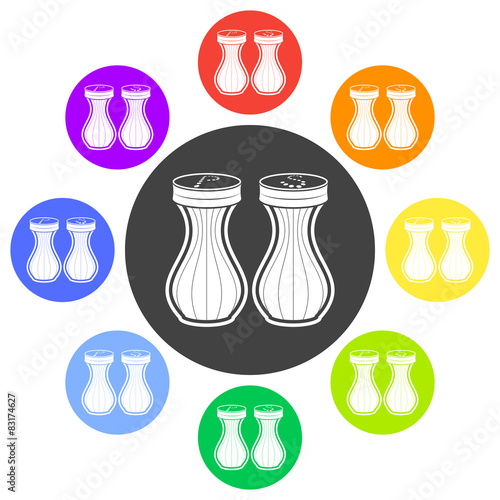 Vector illustration of seasoning icon. Salt and pepper on white