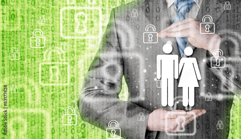 businessman protecting family Insurance concept businessman protecting family Insurance concept