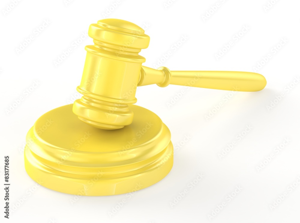 Gold gavel and soundboard isolated on white 3d