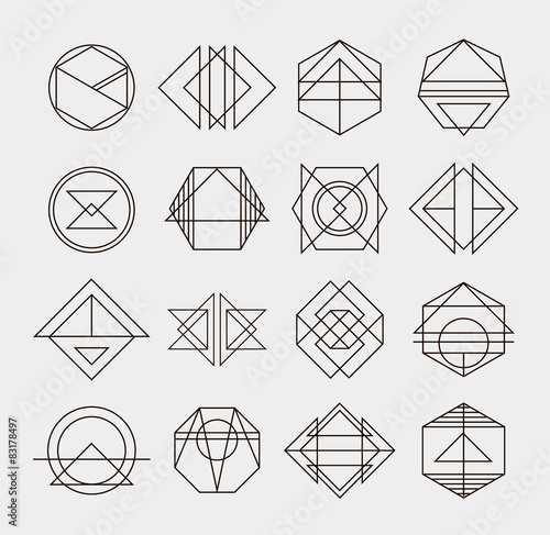 Set of retro line abstract hipster monochrome geometric badge