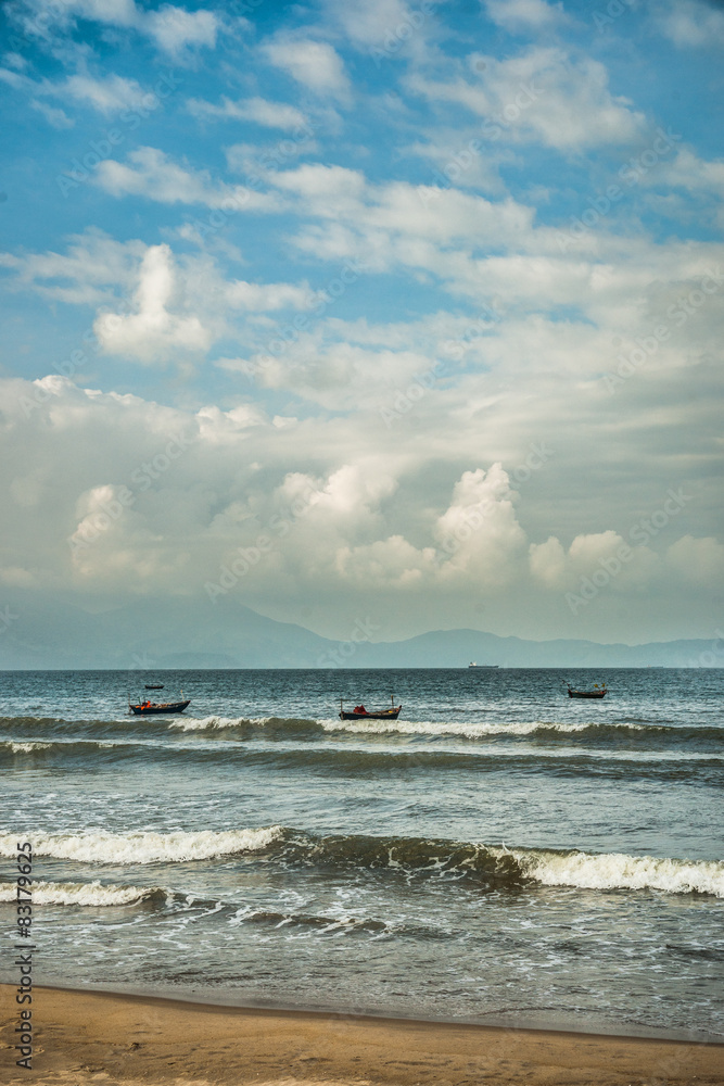 Sea waves near beach in Da Nang city