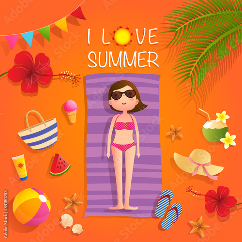 Girl bikini on the beach in summer