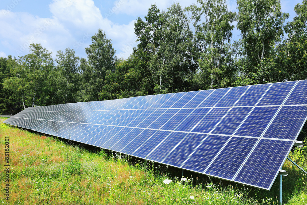 Detail of Solar Power Station on the summer  Meadow 