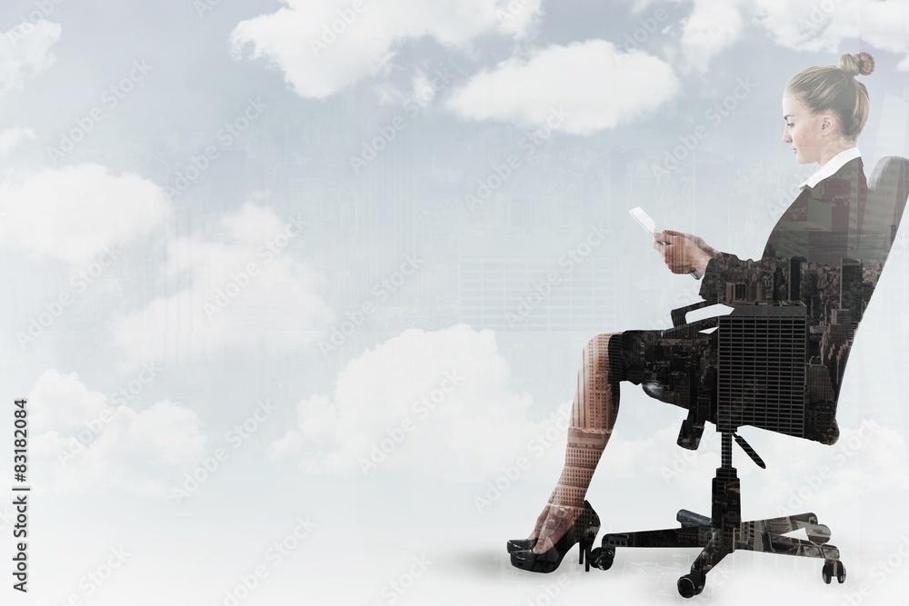 businesswoman sitting on swivel chair with tablet businesswoman sitting on swivel chair with tablet