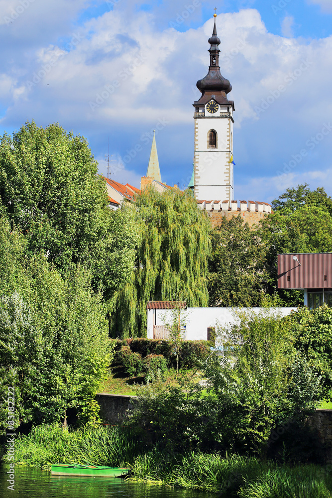 Colorful medieval Town Pisek above the river Otava 