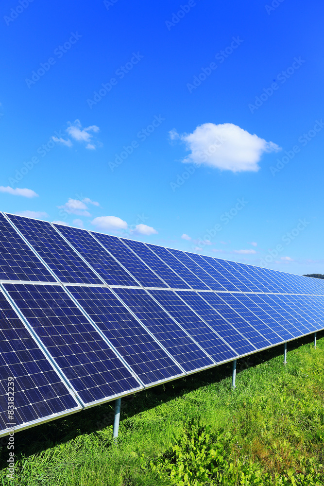 Detail of Solar Power Station on the green Meadow