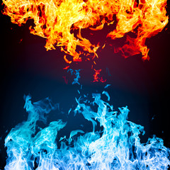 Red and blue fire on balck background