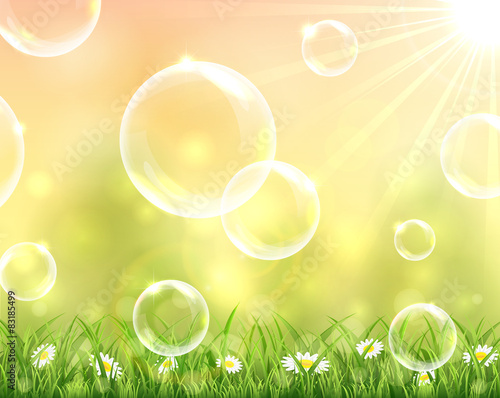 Bubbles flying over the grass