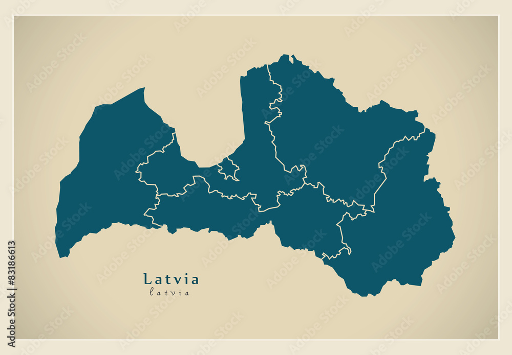 Modern Map - Latvia with regions ,