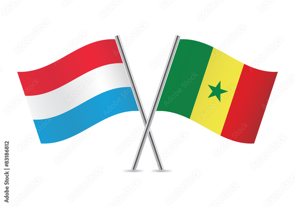 Luxembourg and Senegalese flags. Vector illustration.