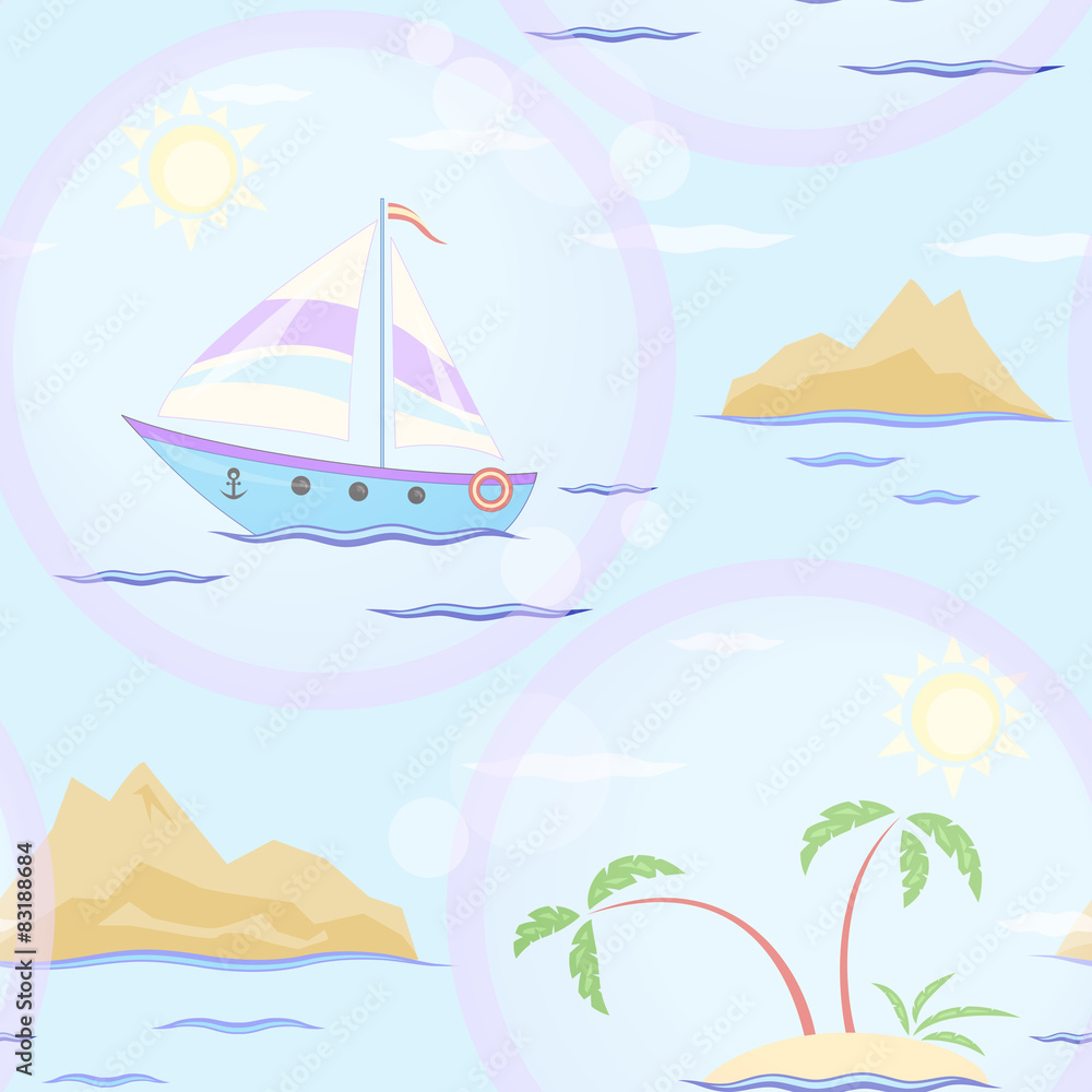 sailboat and islands seamless texture