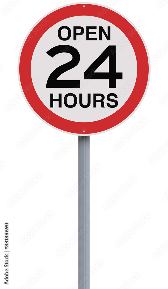 A modified road sign indicating Open 24 Hours
A modified road sign indicating Open 24 Hours
