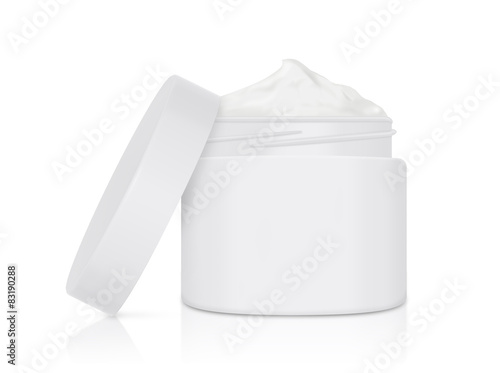 White cream jar open lid on isolated