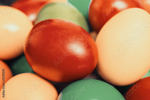Retro Photo Of Easter Eggs Pile In Basket