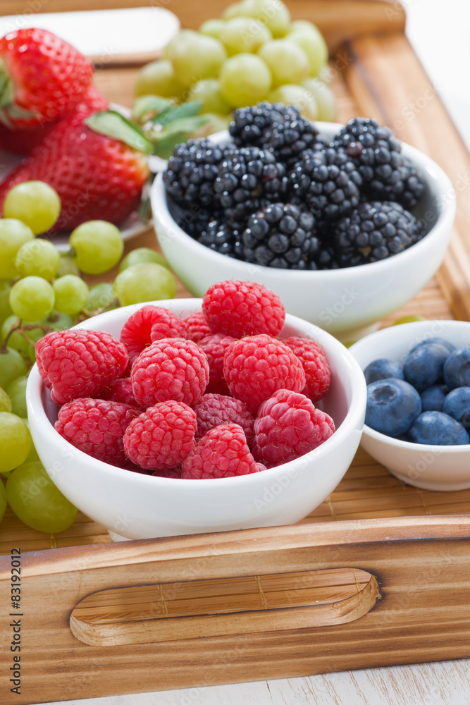 bowl of raspberries, fresh berries and green grapes bowl of raspberries, fresh berries and green grapes