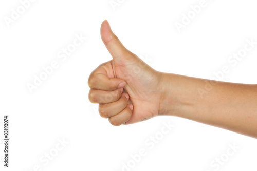 Thump up hand isolated on white