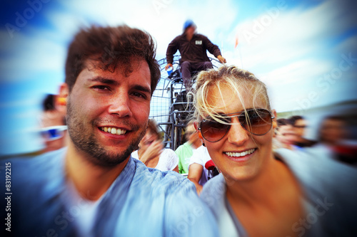 Young couple on a ariboat in the Everglades, Florida photo