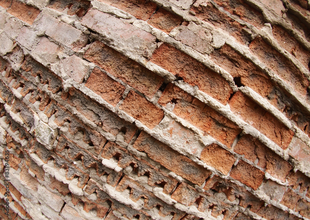 Closeup of the old wall of the destroyed bricks