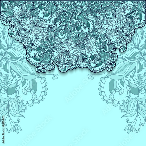 Template with doodle flowers  lace in blue